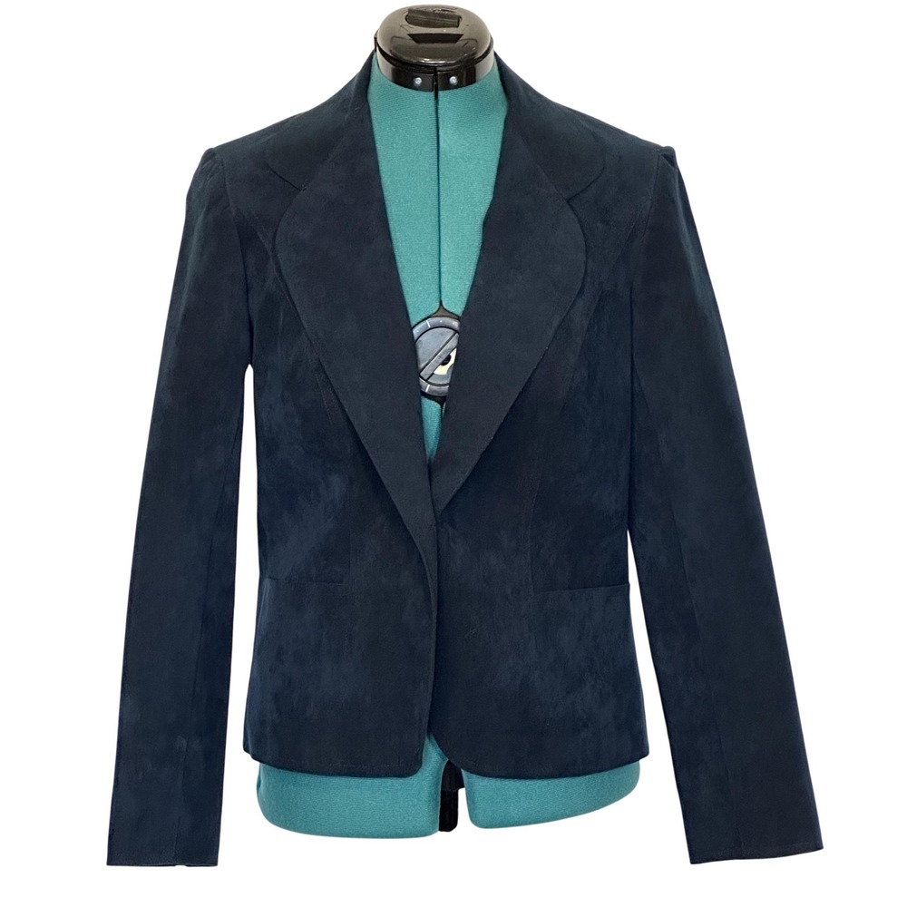 Vintage Jerry Silverman Blazer Womens Medium Blue Suede‎ Jacket Made USA 70s